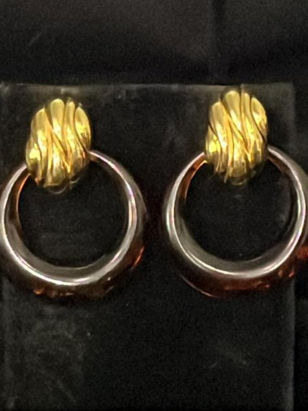 Vintage TAT Gold Tone and Tortoise Lucite Door Knocker Earrings
